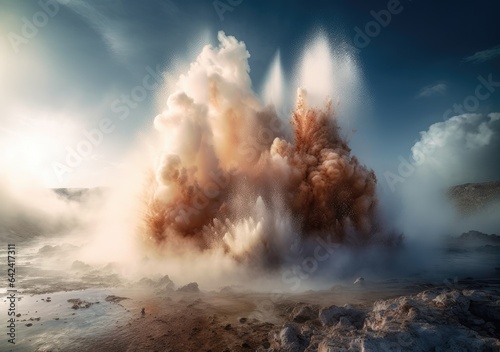 "Hot Springs in Action: Geyser Show". Digital Poster. Ai generated.