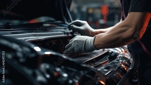 Mechanic repairs the car. Generative AI