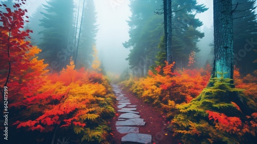 A autumn path in the middle of a foggy forest © Artur