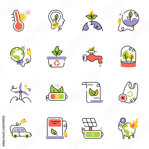 Set of Eco Energy Hand Drawn Icons 

