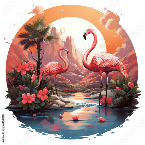 A captivating flamingo t-shirt design that transports viewers to a mystical desert oasis  Generative Ai