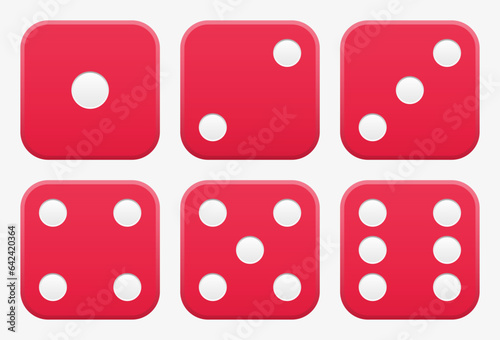 Red playing dice. Gaming cubes from one to six points. Vector Illustration.