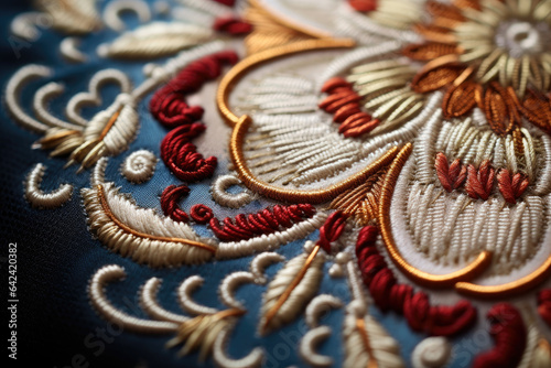 Intricate Threads Unveiled: A Macro Close-Up Shot of Exquisite Embroidery photo