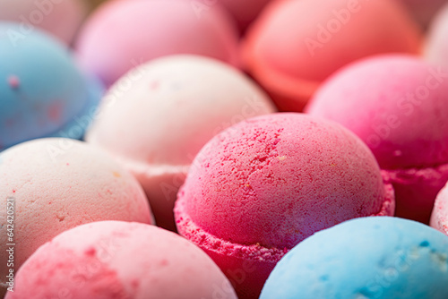 Lush Delight: Close-up of Colorful and Effervescent Bath Fizzers Creating a Soothing Spa Experience