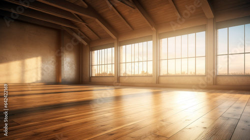 Sunlit Empty Loft Overlooking Wooden Floors © MADMAT