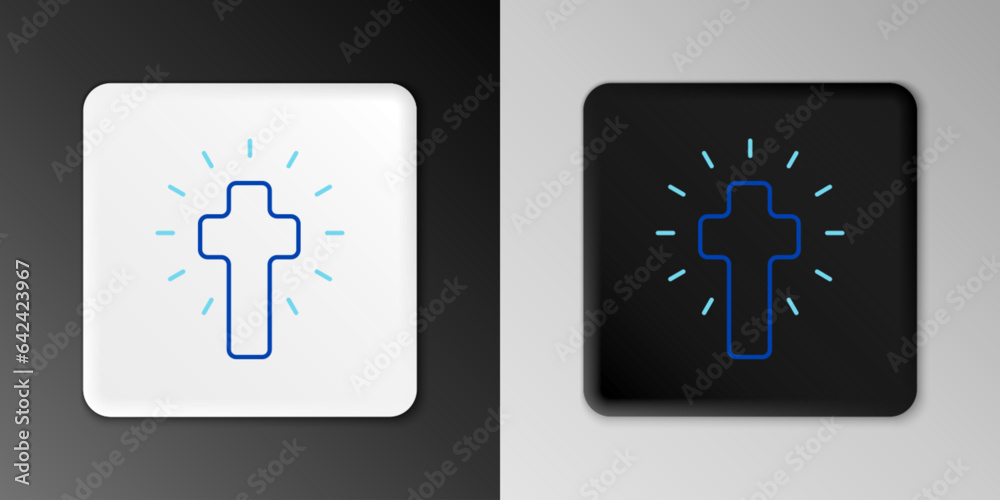 Fototapeta premium Line Christian cross icon isolated on grey background. Church cross. Colorful outline concept. Vector