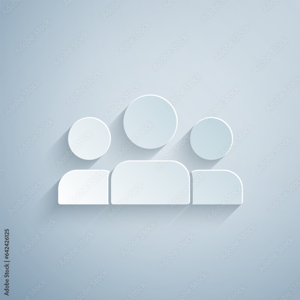 Paper cut Users group icon isolated on grey background. Group of people icon. Business avatar symbol - users profile icon. Paper art style. Vector Paper cut Users group icon isolated on grey background. Group of people icon. Business avatar symbol - users profile icon. Paper art style. Vector