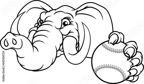 An elephant baseball or softball sports animal mascot holding a ball