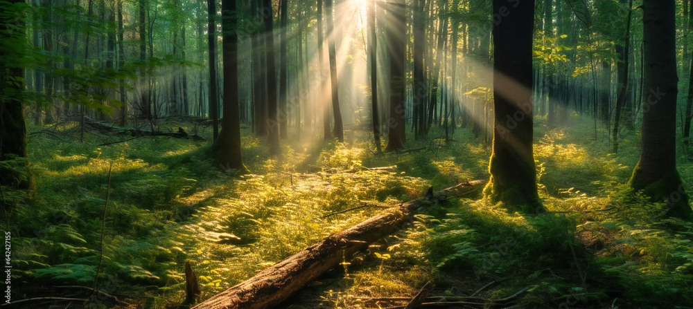 Sun Shining Through Green Trees in Beautiful Forest: Nature's Beauty