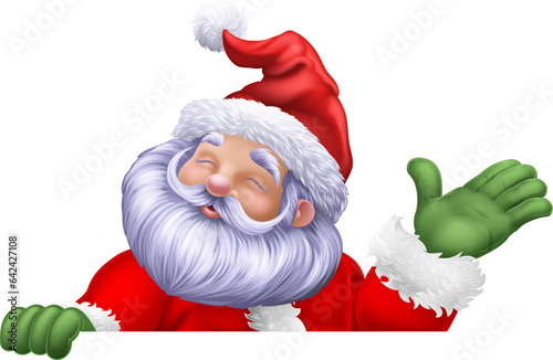 Santa Claus Father Christmas cartoon character peeking over a sign