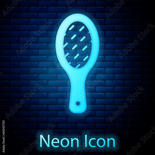 Glowing neon Nail file icon isolated on brick wall background. Manicure tool. Vector