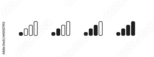 Signal strength indicator icon set. Black mobile signal  bar. Vector isolated