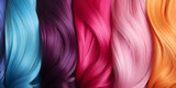 Multicolor curls fashion hairstyle Bright rainbow color Hair texture background closeup
