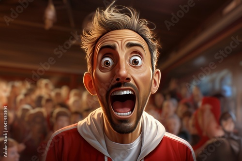 Fußball Fan schaut überwältigt und jubelnd, Europameisterschaft, Weltmeisterschaft, Karikatur
