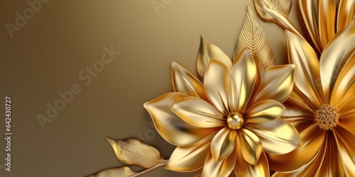 Beautiful abstract gold glossy metallic floral design background. beautiful Generative AI AIG32