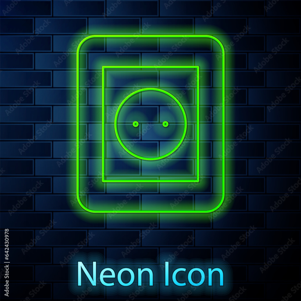 Glowing neon Electrical outlet icon isolated on brick wall background. Power socket. Rosette symbol. Vector Glowing neon Electrical outlet icon isolated on brick wall background. Power socket. Rosette symbol. Vector