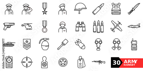 Army, military, defense - set of 30 icons. Big collection of linear icons