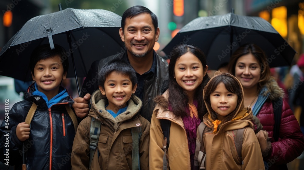 Obraz premium Portrait of a asian family with many children