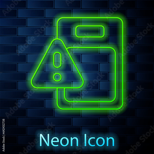 Glowing neon line Global economic crisis icon isolated on brick wall background. World finance crisis. Vector