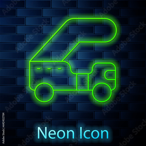 Glowing neon line Passenger ladder for plane boarding icon isolated on brick wall background. Airport stair travel. Vector