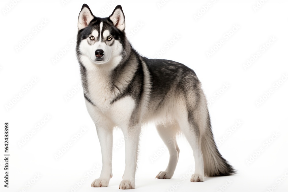 siberian Husky dog in an upright position and a white background