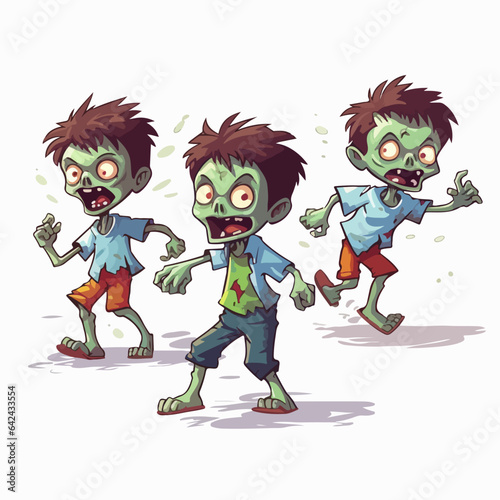 Illustration of chilling boy zombie. AI Generation.