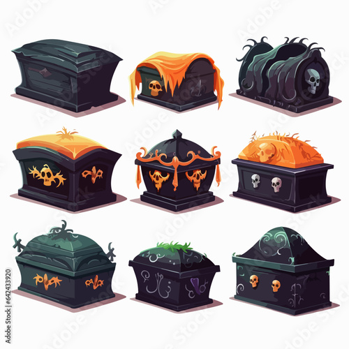 Spine-chilling art featuring a Halloween coffin in autumn setting. AI Generation.