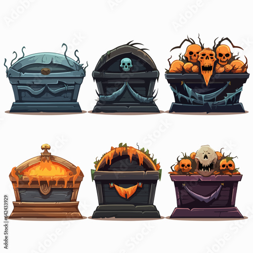 Halloween coffin brought to life in an eerie autumn illustration. AI Generation.