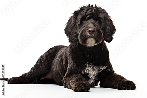 upright portuguese water dog on a white background photo