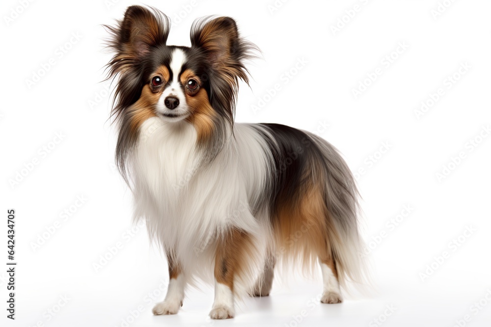 papillon dog stands a on white background papillon dog stands a on white background