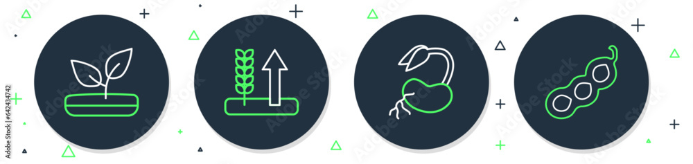 Set line Wheat, Sprout, and Green peas icon. Vector Set line Wheat, Sprout, and Green peas icon. Vector