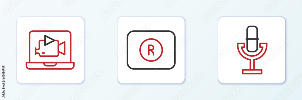Set line Microphone, Online play video and Record button icon. Vector Set line Microphone, Online play video and Record button icon. Vector