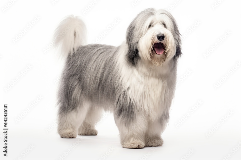 old english sheepdog is standing on white background