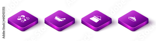 Set Isometric Jelly candy, Mortar pestle, Bag of flour and Homemade pie icon. Vector