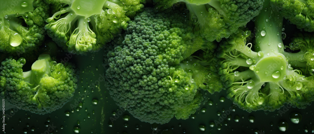 Close-up of fresh broccolis in water - obrazy, fototapety, plakaty 
