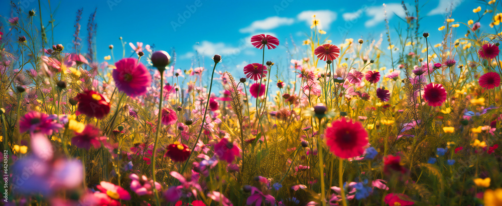 Colorful Flowers in Field: Vibrant Floral Landscape