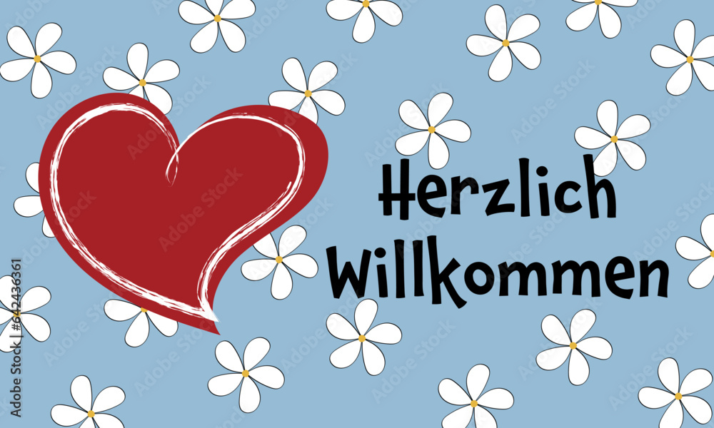 Was Antwortet Man Auf Herzlich Willkommen Herzlich Willkommen - Schriftzug in deutscher Sprache. Grußkarte mit