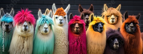 group of llamas with different colored hair