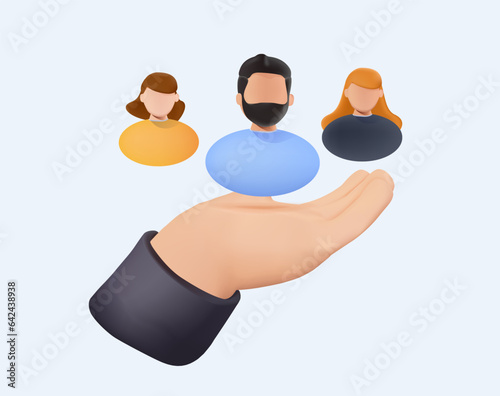 Human resources 3D icon. Business Concept illustrations. Searching for candidate, HR Human Resources find people to fill