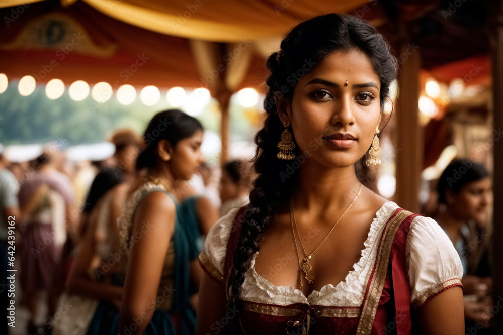 Young indian woman in bavarian dirndl at bavarian folk festival Young indian woman in bavarian dirndl at bavarian folk festival