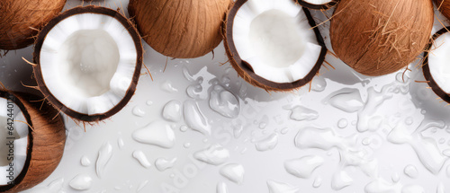 Coconut Banner: Tropical Coconuts Background - Wide Shot Food Photography