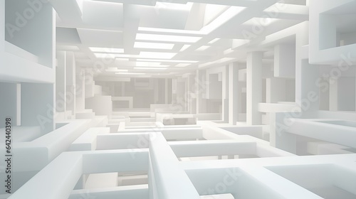 Beautiful abstract architecture background. 3D white intricate room. modern geometric wallpaper. futuristic design. textured background for presentation. generative AI © yj