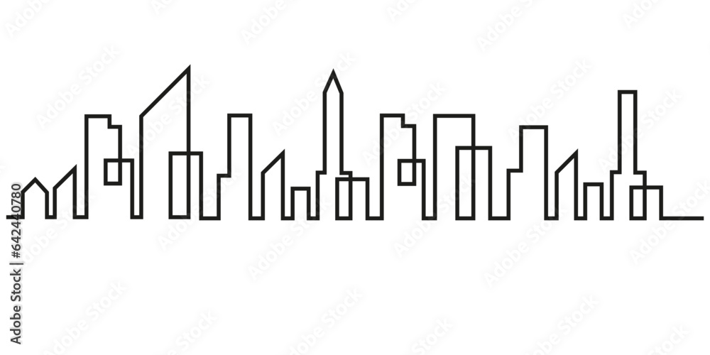 Modern city outline style vector illustration isolated on white background, modern city flat linear style illustration.