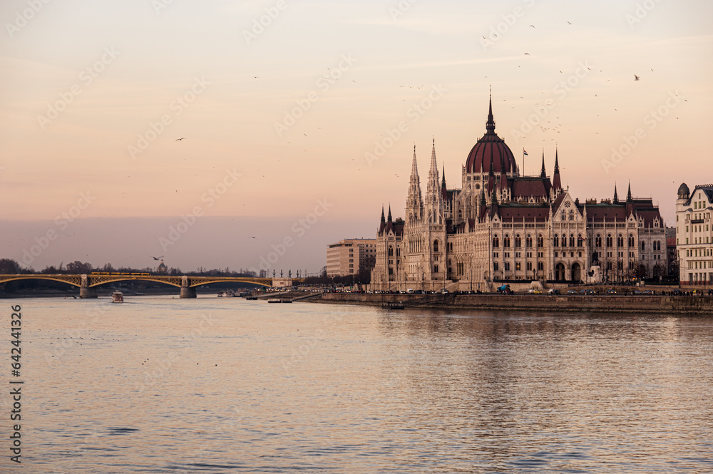 hungarian parliament seen from the Danube