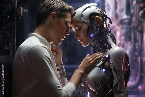 man in love with artificial intelligence, a robot, generative ai