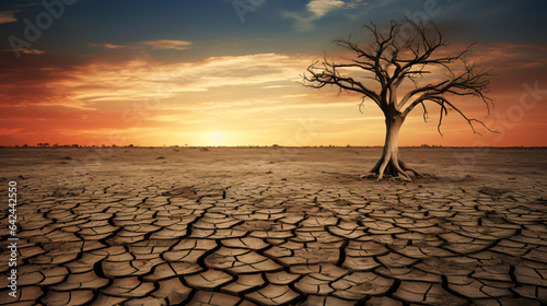 Trees die in a barren land because of global warming © Karol
