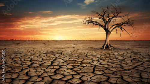 Trees die in a barren land because of global warming