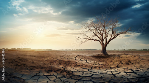 Trees die in a barren land because of global warming