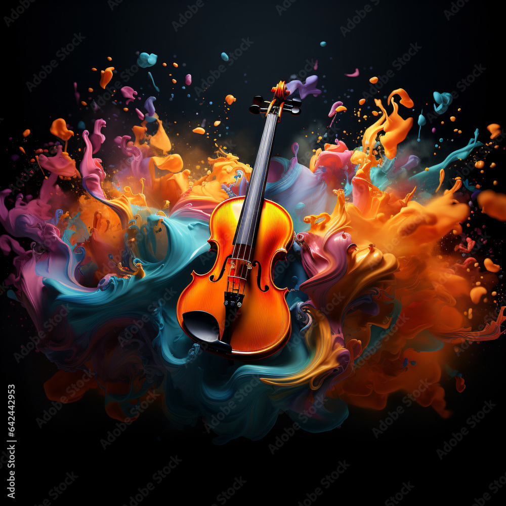 violin with modern multicolor music structure