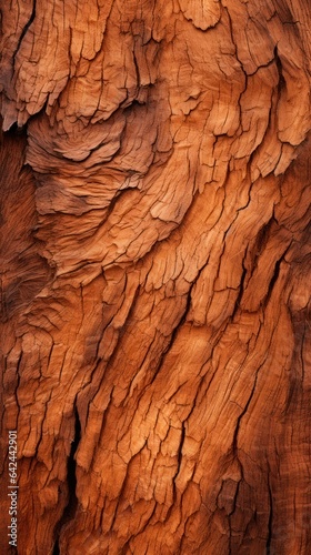 Strawberry brown, rough tree bark, conveying the timeless beauty of nature. Texture photography, bark background, very close up shot. 